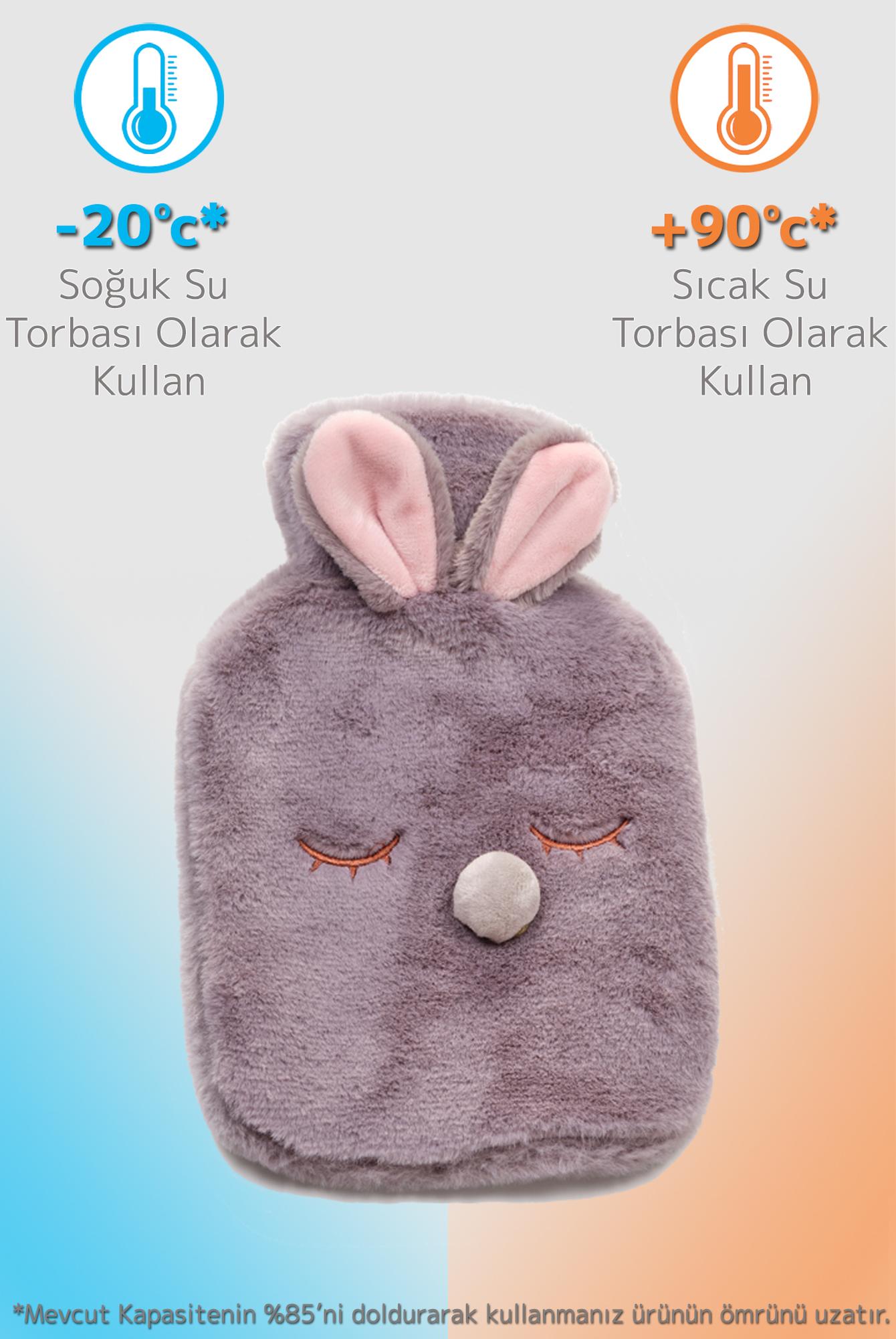  Yoyoso Sevimli Tavşan Kılıflı Sıcak Su Torbası Termofor K.Gri 750 ml 17 X 27 cm