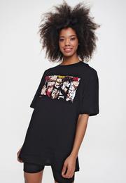  Ecrou Kadın Siyah Anime Baskı Oversize Tshirt