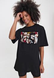  Ecrou Kadın Siyah Anime Baskı Oversize Tshirt