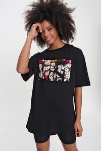  Ecrou Kadın Siyah Anime Baskı Oversize Tshirt