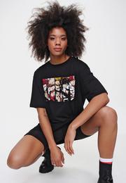  Ecrou Kadın Siyah Anime Baskı Oversize Tshirt