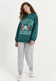  Ecrou Kadın Yeşil Aspen Colorado Yazılı Kapüşonlu 3 İplik Oversize Sweat