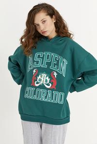  Ecrou Kadın Yeşil Aspen Colorado Yazılı Kapüşonlu 3 İplik Oversize Sweat