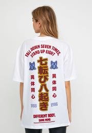  Ecrou Kadın Beyaz Different Yazılı Ön Ve Sırt Ejderha Baskılı Oversize Tshirt