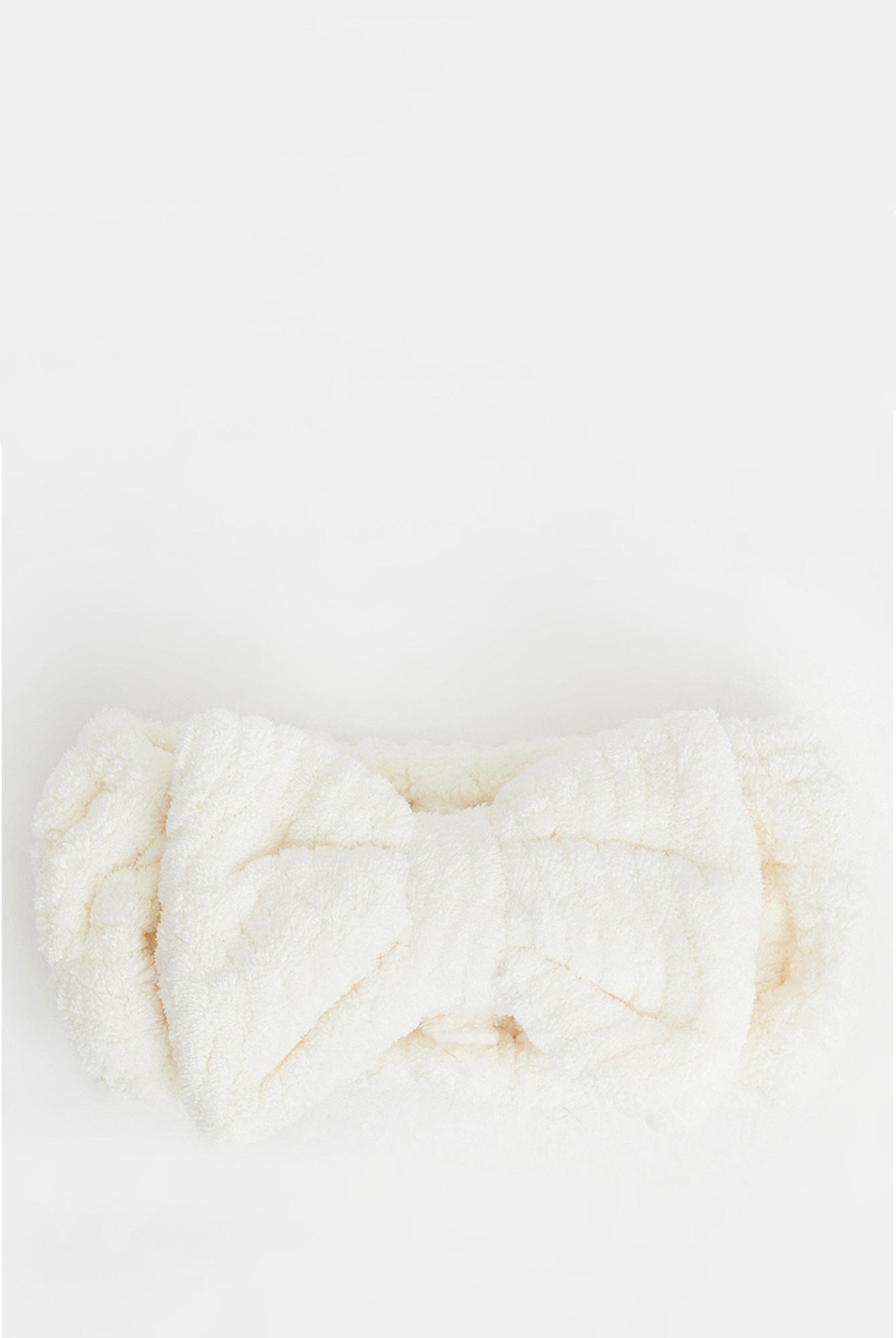  Yoyoso Fiyonklu Çizgili Saç Toplama Bandı Tacı Beyaz 9 x 18 cm