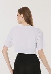  Ecrou Kadın Beyaz Basic Kesik Uç Oversize Crop Tshirt