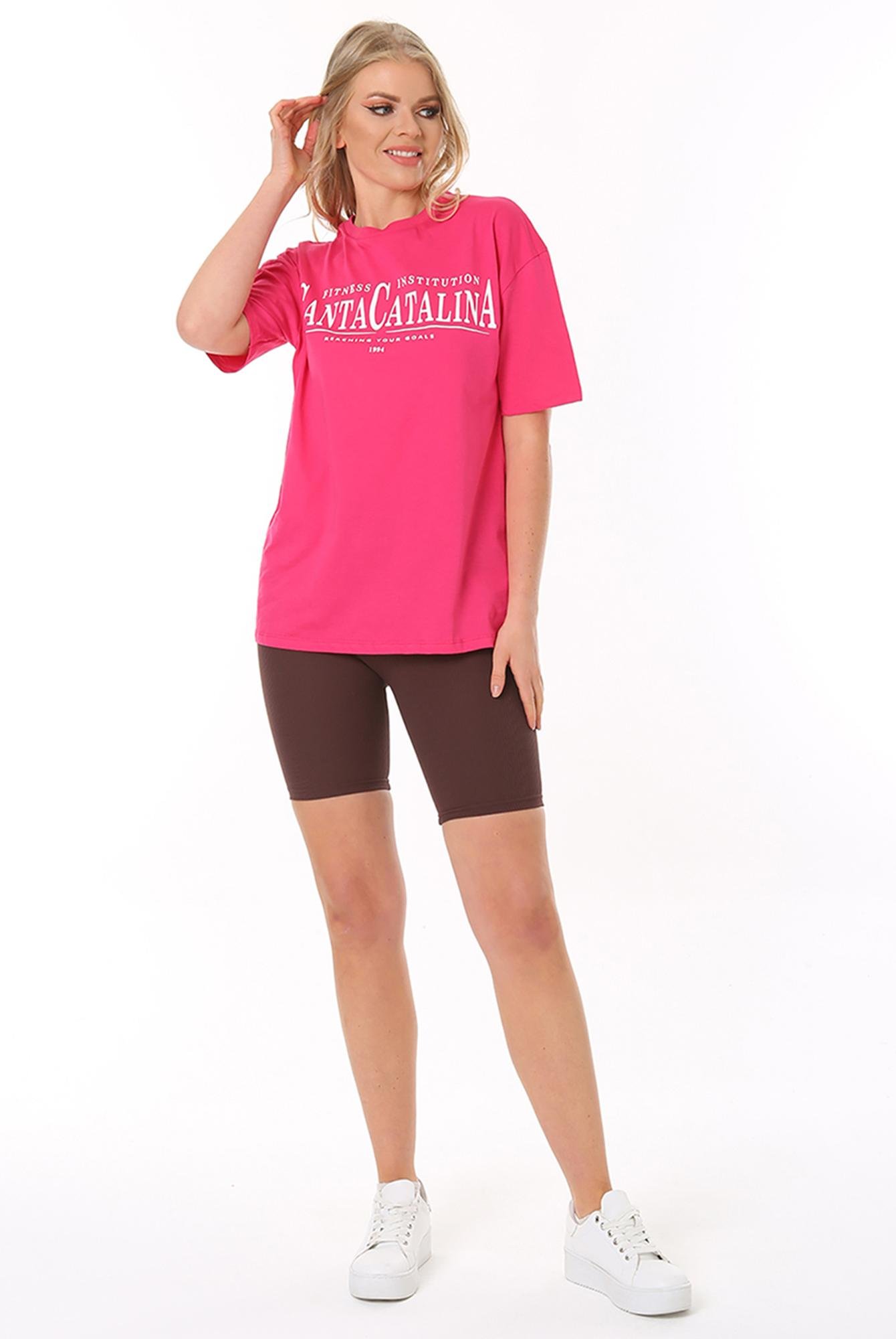  Ecrou Kadın Fuşya Santa Catalina Baskılı Regular Fit Tshirt