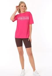  Ecrou Kadın Fuşya Santa Catalina Baskılı Regular Fit Tshirt