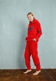  Ecrou Kadın Kırmızı Kapüşonlu TODAY Yazılı Welsoft 2 li Pijama Takım