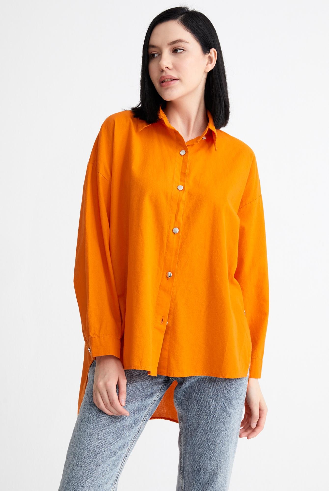  Ecrou Kadın Oranj Yanı Düğme Detay Oversize Gömlek