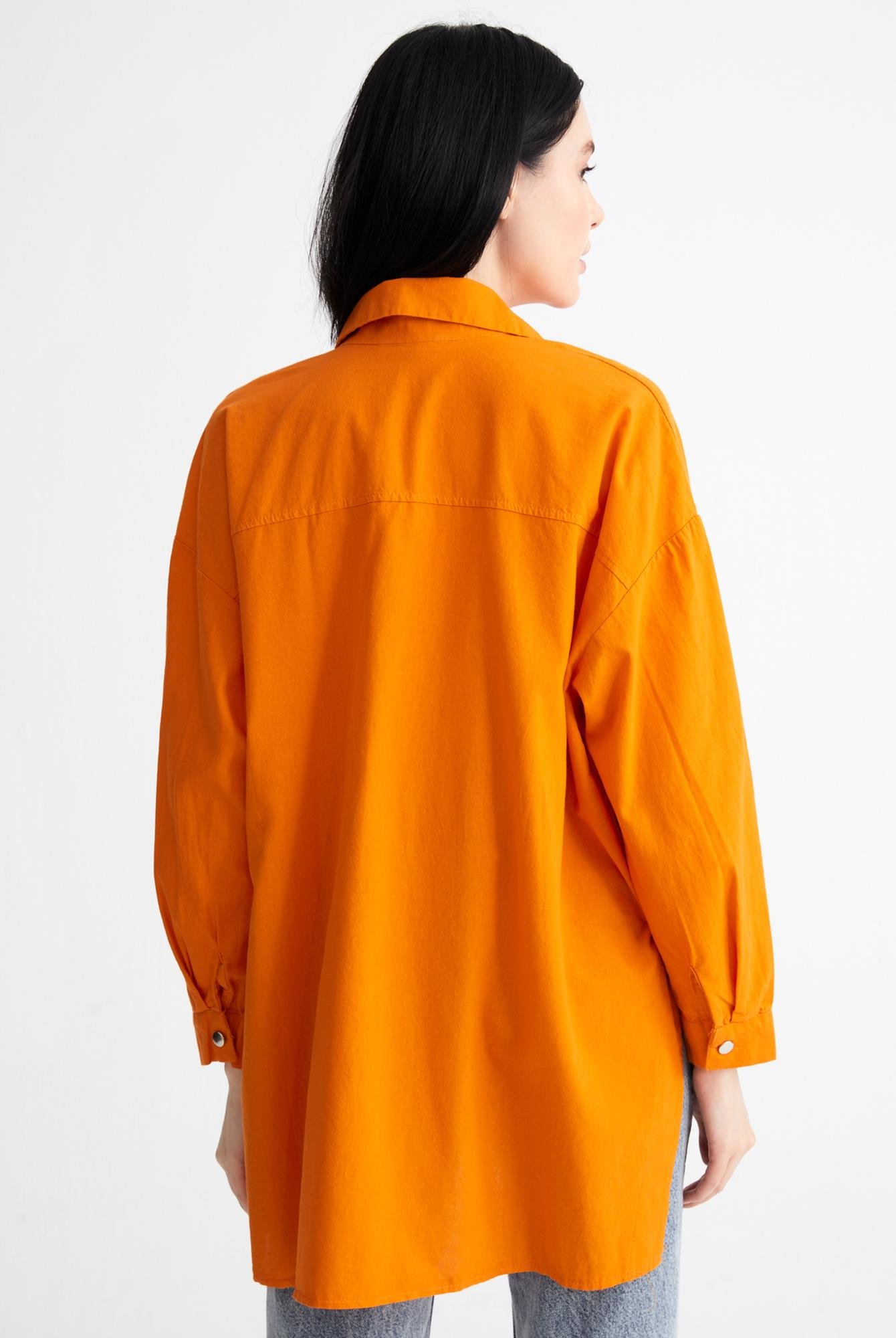  Ecrou Kadın Oranj Yanı Düğme Detay Oversize Gömlek