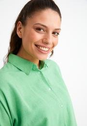  Ecrou Kadın Yeşil Oversize Basic Keten Gömlek
