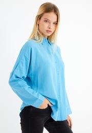  Ecrou Kadın Mavi Oversize Basic Keten Gömlek