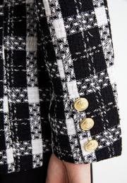  Ecrou Kadın Siyah Ekoseli Kruvaze Yaka Metal Düğmeli Şönil Ceket