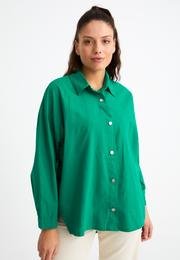  Ecrou Kadın Yeşil Yanı Düğme Detay Oversize Gömlek