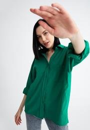  Ecrou Kadın Yeşil Tek Cepli Oversize Poplin Gömlek