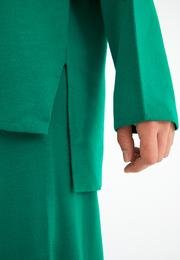  Ecrou Kadın Yeşil Dik Yaka Bol Paça Oversize Triko Takım