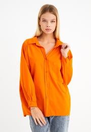  Ecrou Kadın Oranj Tek Cepli Oversize Poplin Gömlek