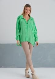  Yoyoso Kadın Yeşil Salaş Kalıp Uzun Kol Parlak Gömlek