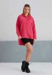  Ecrou Kadın Fuşya Yanı Düğme Detay Oversize Gömlek