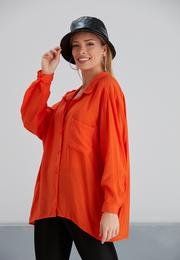  Yoyoso Kadın Oranj Salaş Kalıp Uzun Kol Parlak Gömlek