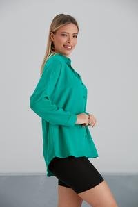  Ecrou Kadın Zeytin Yeşili Oversize Basic Keten Gömlek