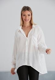  Yoyoso Kadın Beyaz Salaş Kalıp Uzun Kol Parlak Gömlek