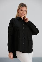  Ecrou Kadın Cep Detay Asimetrik Kesim Oversize Gömlek