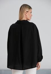  Ecrou Kadın Siyah Tek Cepli Oversize Poplin Gömlek