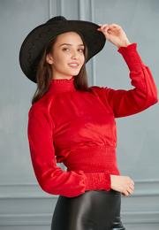  Ecrou Kadın Kırmızı Gipeli Dik Yaka Crop Kadife Bluz