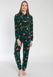  Ecrou Kadın Yeşil NEW Yılbaşı Kapüşonlu Pijama Takım