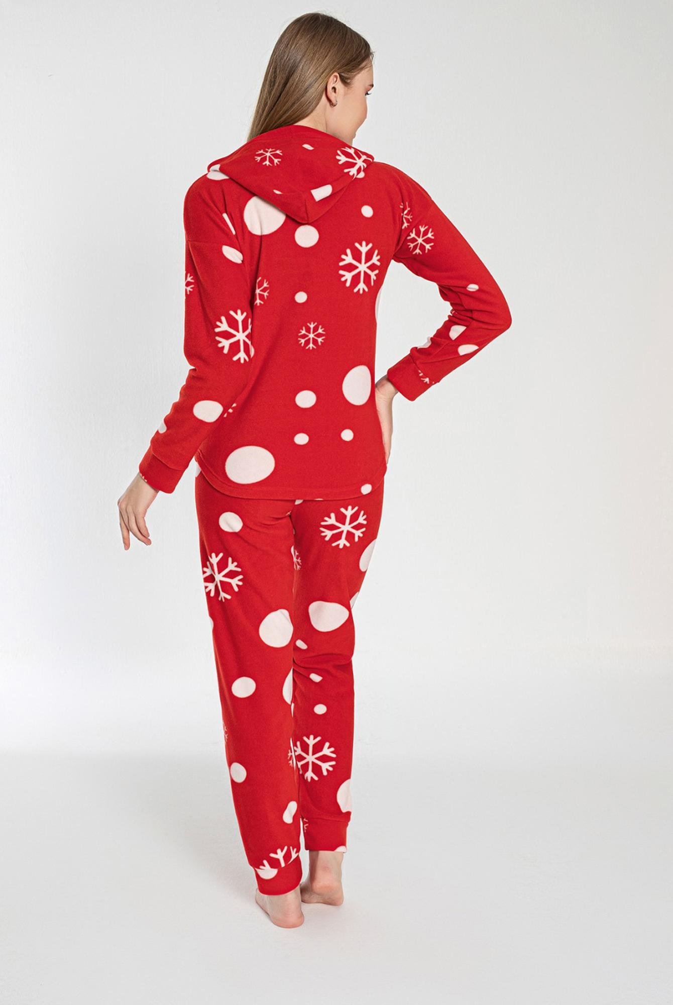  Ecrou Kadın Kırmızı DONUT Yılbaşı Kanguru Cep Pijama Sweat Takım