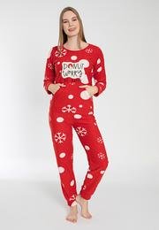  Ecrou Kadın Kırmızı DONUT Yılbaşı Kanguru Cep Pijama Sweat Takım
