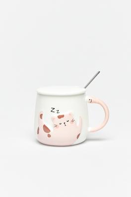 Yoyoso Haylaz Kedi 380 ml Kupa Beyaz Pembe KL