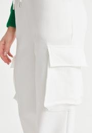  Ecrou Kadın Beyaz Kargo Cepli Paçası Latik Detay Örme Pantolon