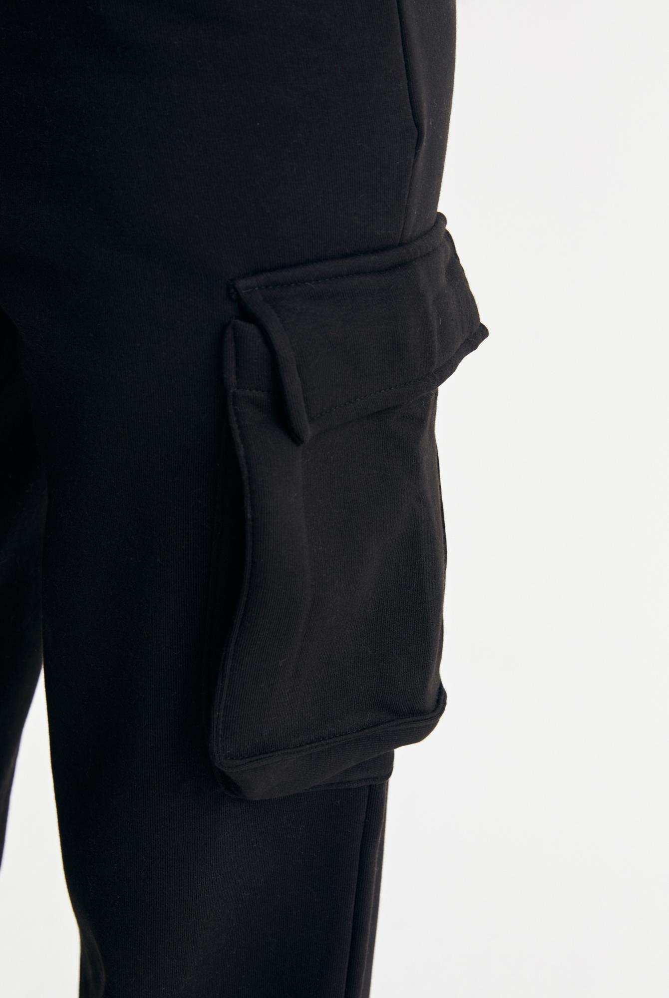  Ecrou Kadın Siyah Kargo Cepli Paçası Latik Detay Örme Pantolon