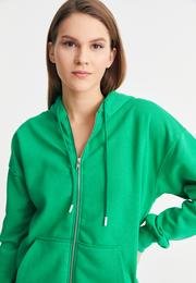  Ecrou Kadın Yeşil Kapüşonlu Oversize Basic Örme Hırka
