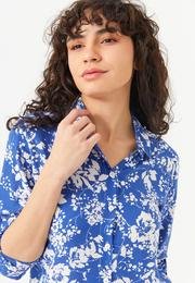  Ecrou Kadın Mavi Kolu Katlamalı Çiçek Desenli Regular Fit Gömlek