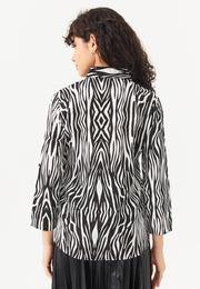  Ecrou Kadın Siyah Kolu Katlamalı Zebra Desenli Regular Fit Gömlek