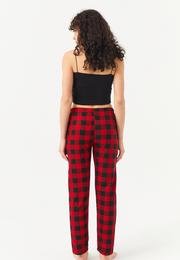  Ecrou Kadın Kırmızı Siyah Damalı Manşetli Tek Alt Pijama