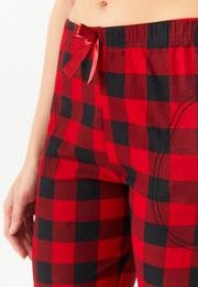  Ecrou Kadın Kırmızı Siyah Damalı Manşetli Tek Alt Pijama