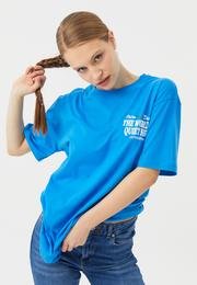  Ecrou Kadın Mavi The World Ön Ve Sırt Baskılı Oversize Tshirt