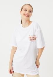  Ecrou Kadın Beyaz The World Ön Ve Sırt Baskılı Oversize Tshirt