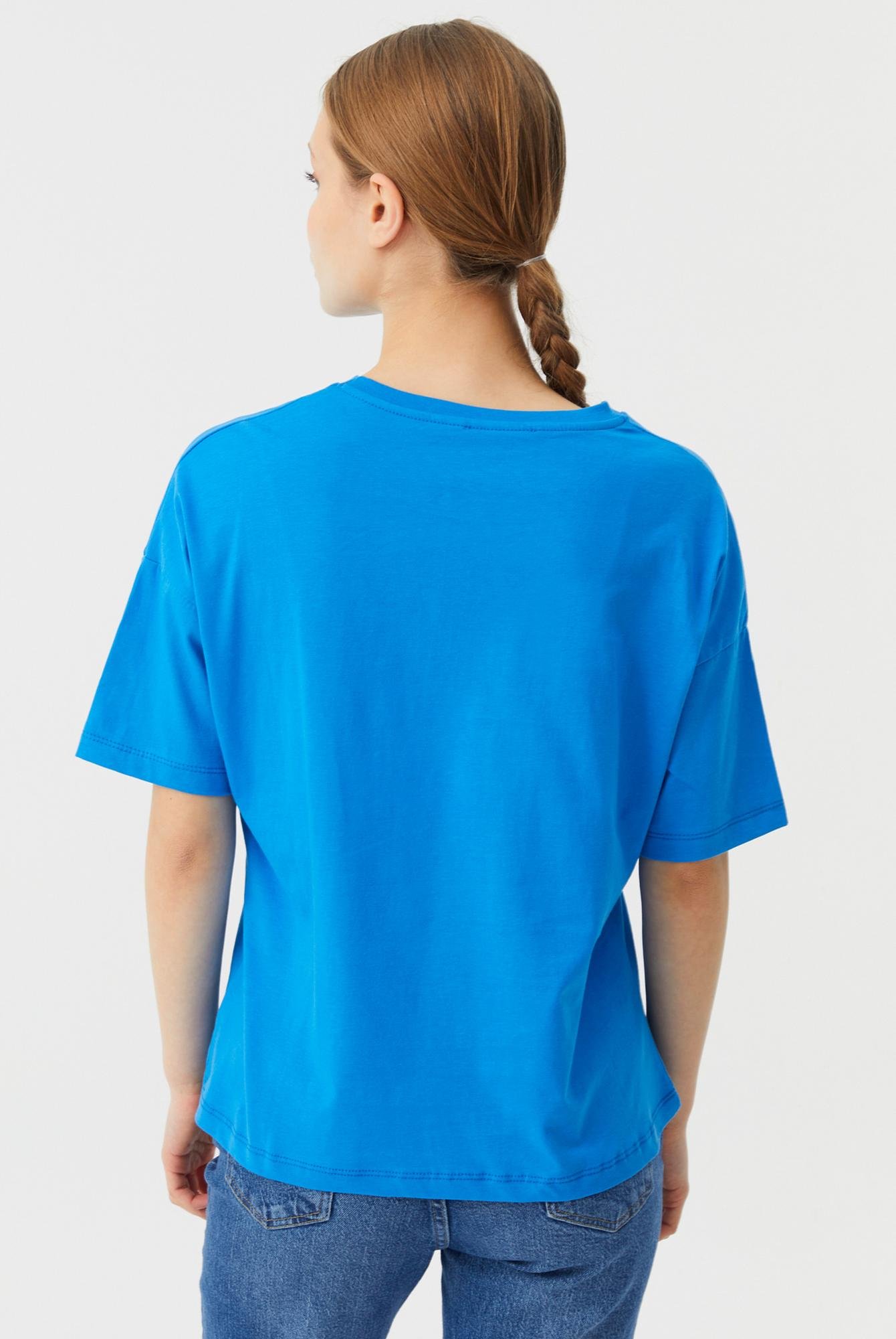  Ecrou Kadın Mavi Düşük Kol Oversize Basic Tshirt