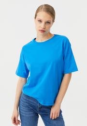  Ecrou Kadın Mavi Düşük Kol Oversize Basic Tshirt