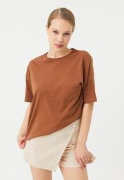  Ecrou Kadın Karamel Düşük Kol Oversize Basic Tshirt