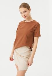  Ecrou Kadın Karamel Altı Oval Regular Fit Basic Tshirt