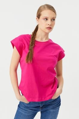 Ecrou Kadın Fuşya Kolu Detaylı Regular Fit Basic Tshirt
