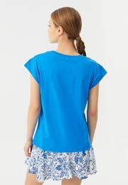  Ecrou Kadın Mavi Kolu Detaylı Regular Fit Basic Tshirt