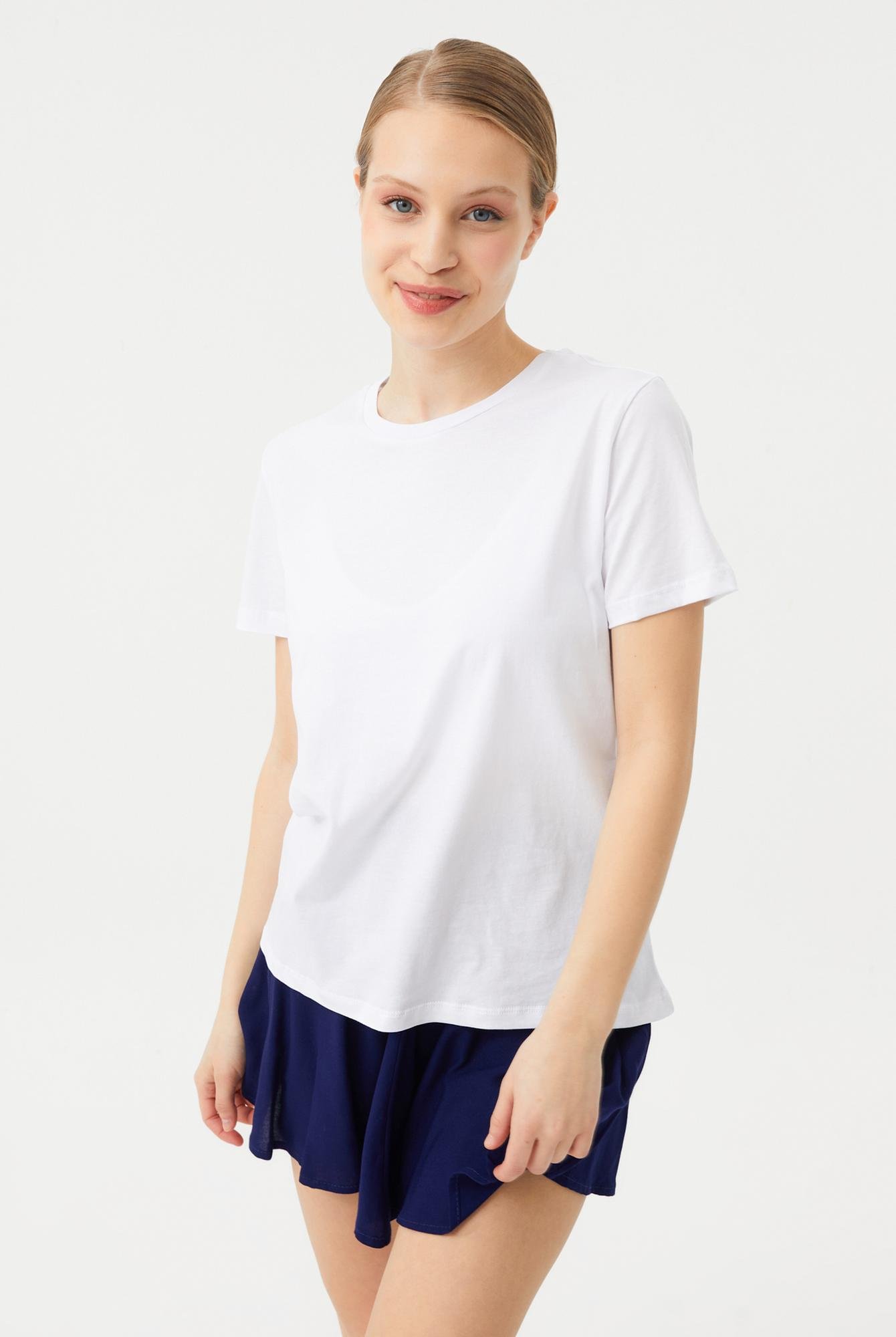  Ecrou Kadın Beyaz Altı Oval Regular Fit Basic Tshirt